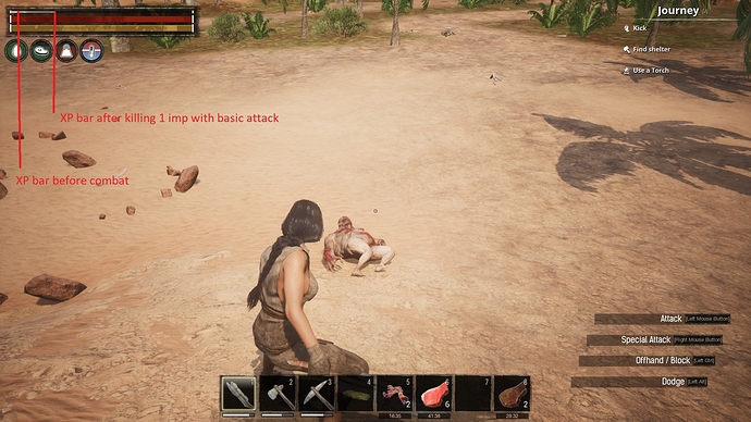 4 XP Bar after killing 1 imp with basic attack