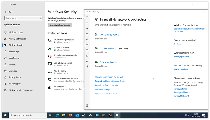 Windows 10 Security Page
