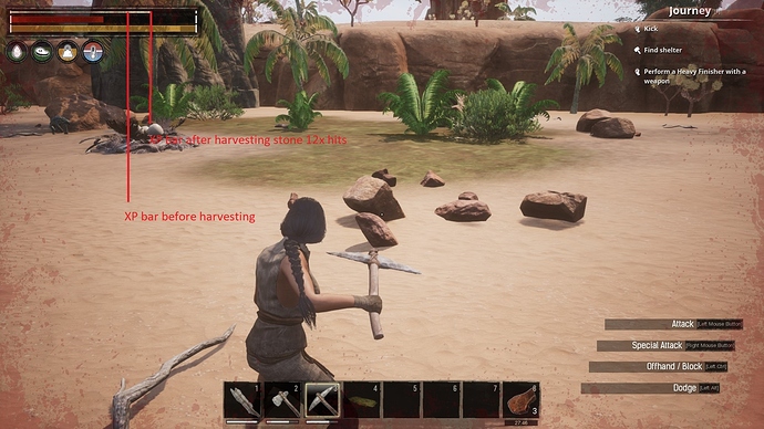 2 XP Bar after harvesting stone 12x hit