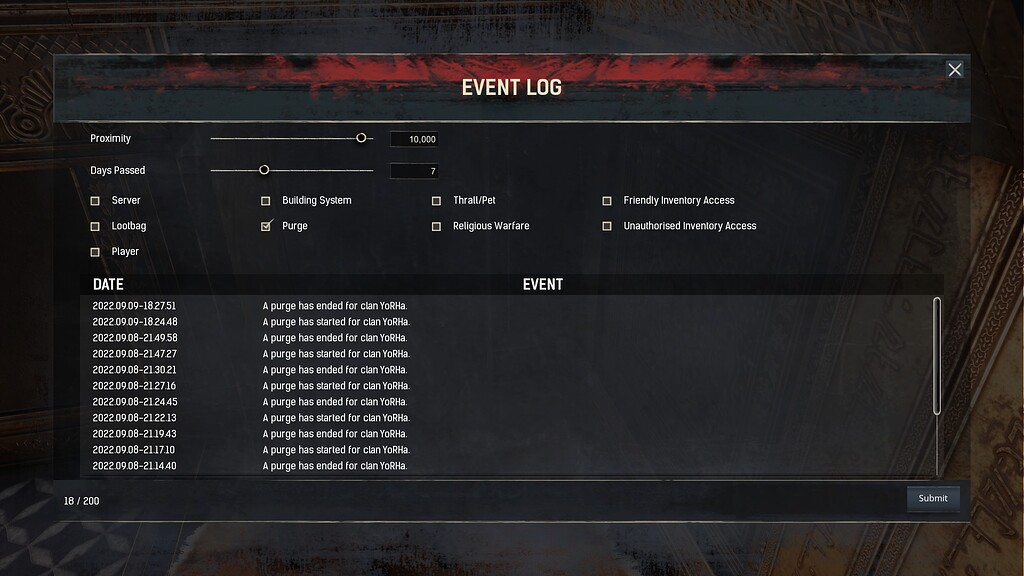 Purge dont start, just messages in logs from 2 days PC Bug Reports