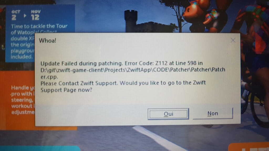 Patching error Z112 at line 598 Bugs and Support Zwift Forums