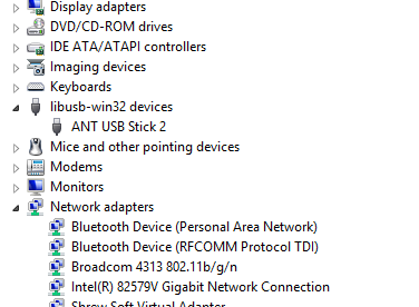 ANTplus device manager