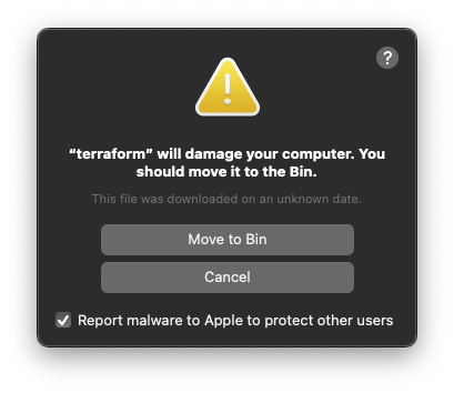 Terraform 0.13.5 Being Flagged As Malicious On Macos - Terraform -  Hashicorp Discuss