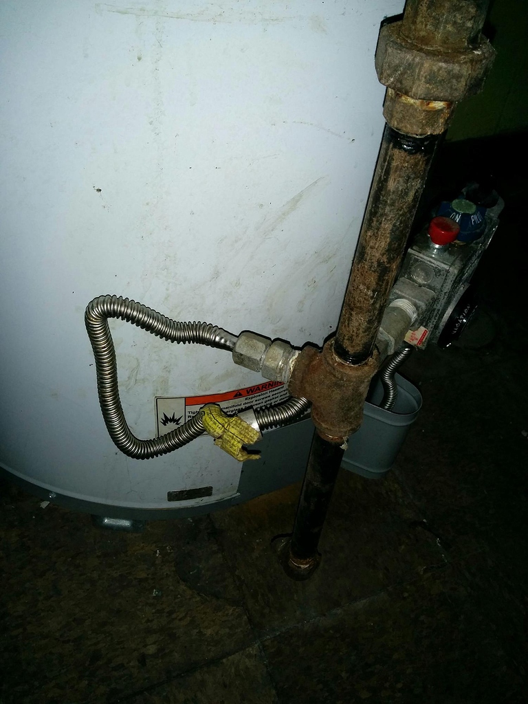 Flexible gas supply line to Water Heater. Plumbing Inspections