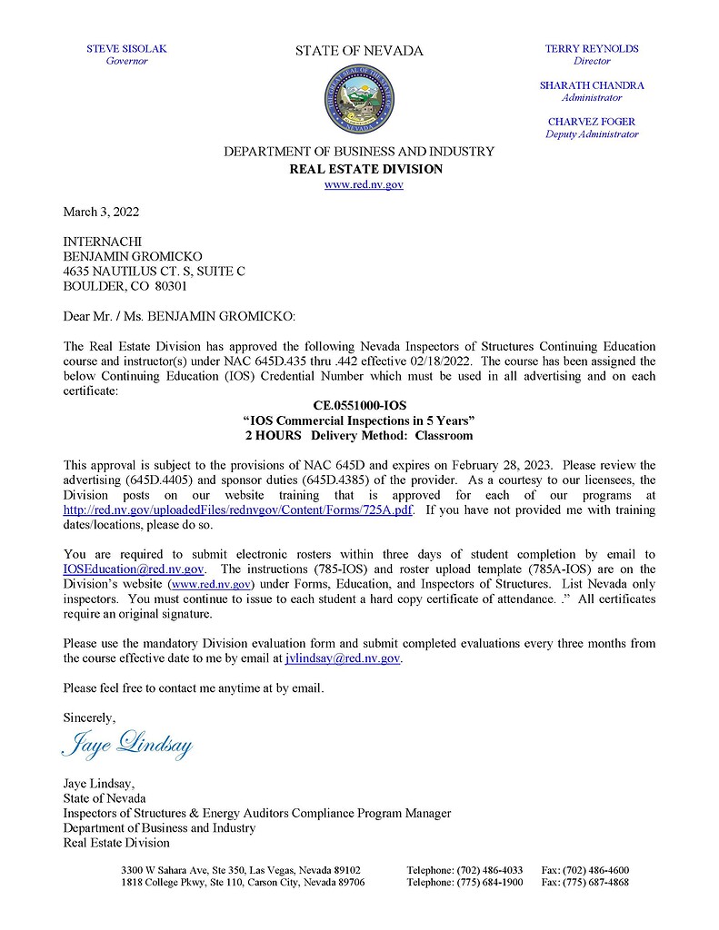 Nevada Real Estate Division Approves 105 Inspections in 5 Years Class