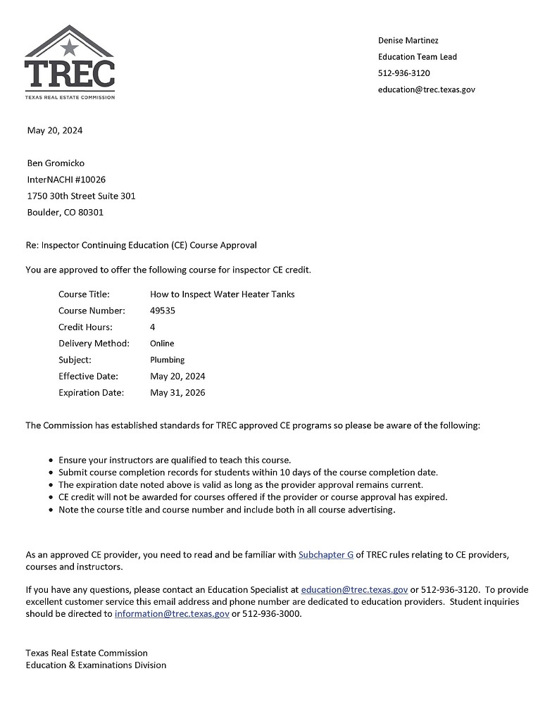 Texas Real Estate Commission ReApproves InterNACHI’s Free, Online