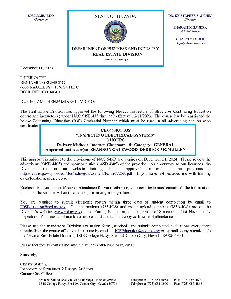 Nevada Real Estate Division Approves the Inspecting Electrical Systems