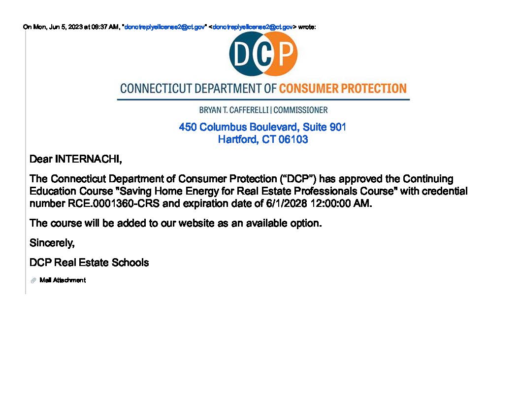 Connecticut Real Estate Commission Renews InterNACHI’s Free, Online