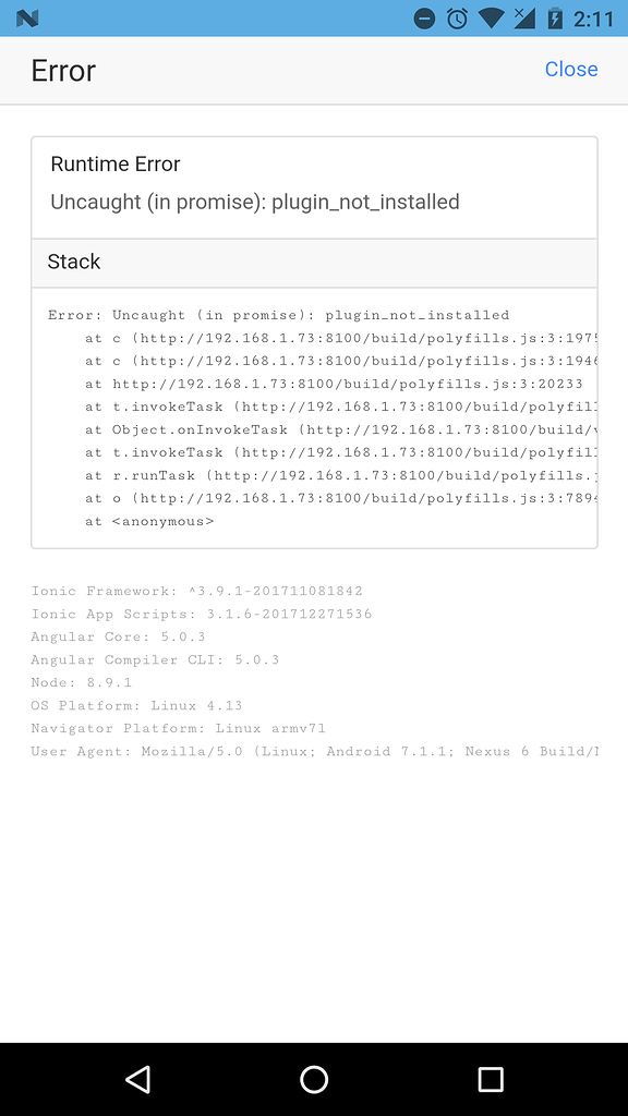 Error: Uncaught (in promise): plugin_not_installed - ionic-v3 - Ionic Forum