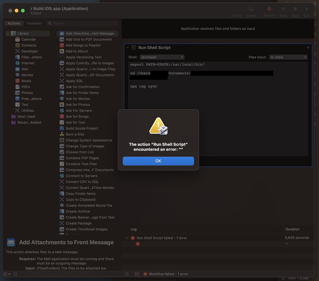 Cannot run `npx cap sync` in Apple Automator - Capacitor - Ionic Forum