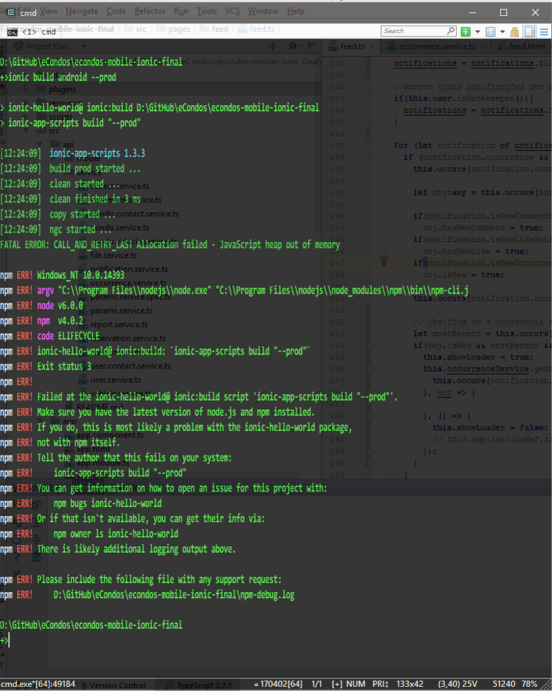 Ionic 2 allocation failed when built with --prod - ionic-v3 - Ionic Forum