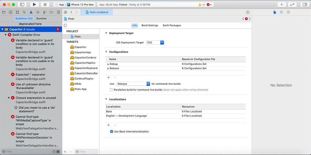 XCode Capacitor Errors when trying to use a Cordova Plugin in my ...