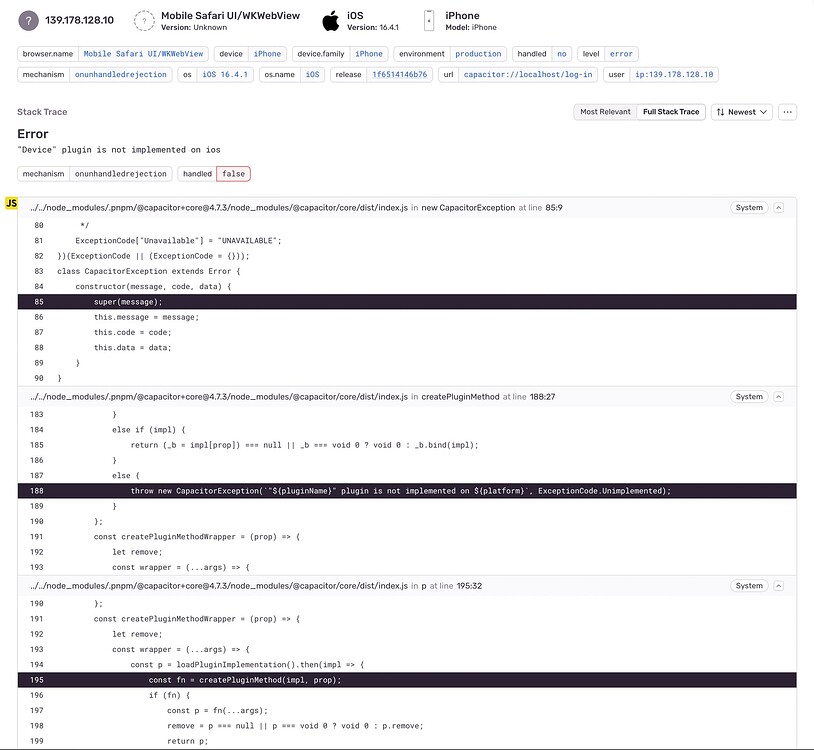 "Device" plugin is not implemented on ios - Capacitor - Ionic Forum