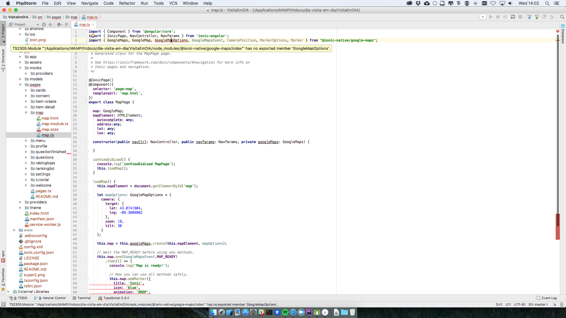 GoogleMaps has no exported member 'GoogleMapOptions' - Ionic Native ...