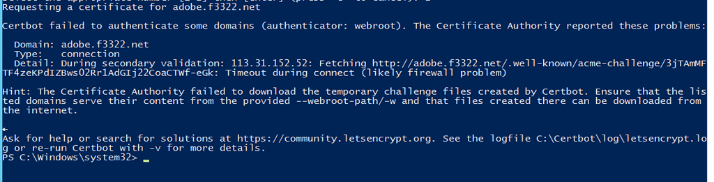 Timeout during connect (likely firewall problem) - Help - Let's Encrypt ...