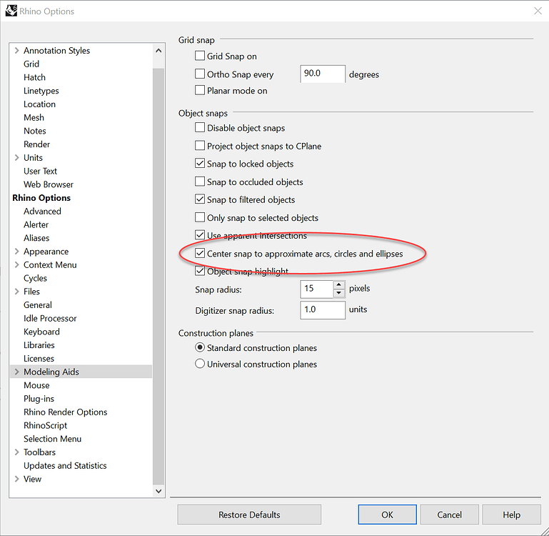 Center Osnap not working Rhino for Windows McNeel Forum