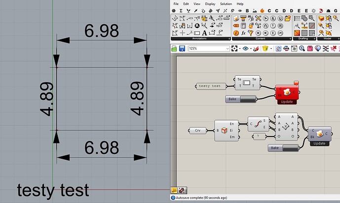 Rhino components for Rhino8 Beta: can't bake dimensions and text