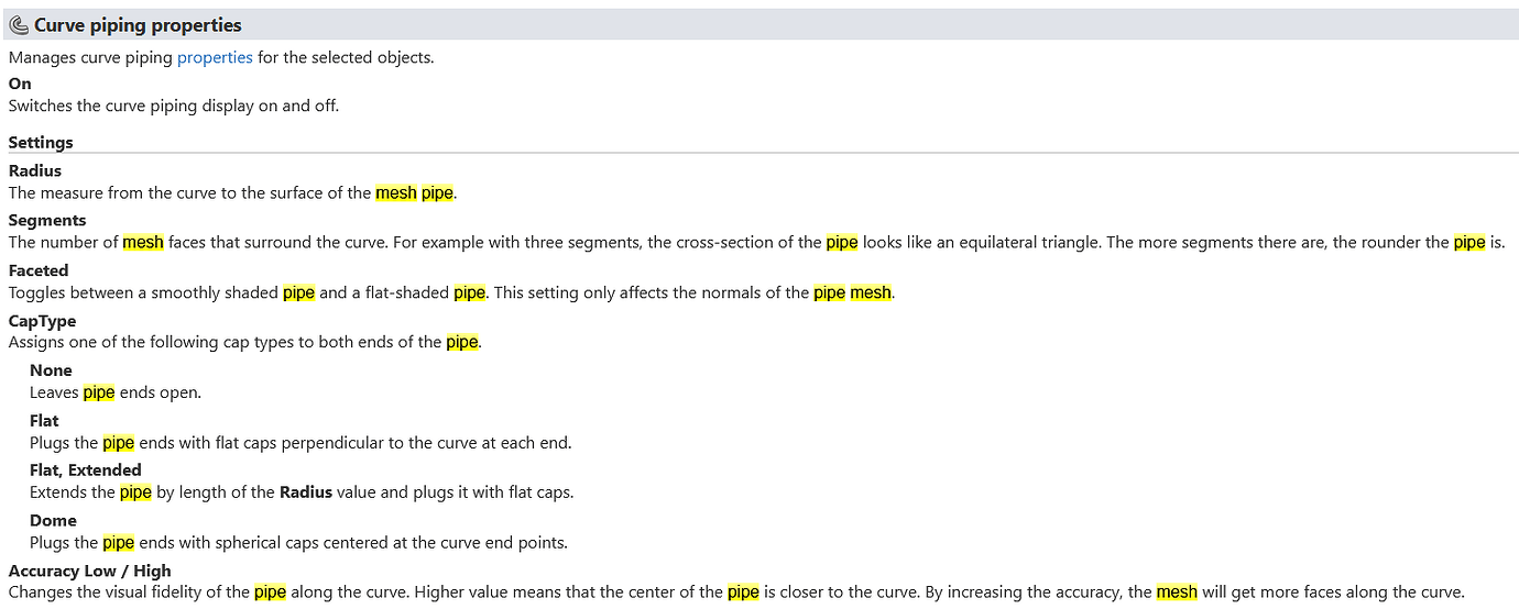 Curve piping properties Rhino McNeel Forum