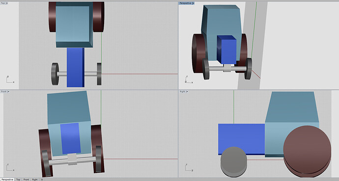 Cplane to cambered front nearside wheel crude tractor mockup of views