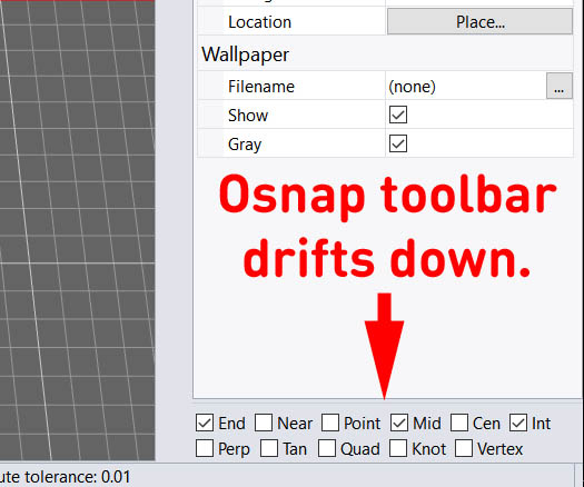 Rhino 6 bug - osnap toolbar drifts down