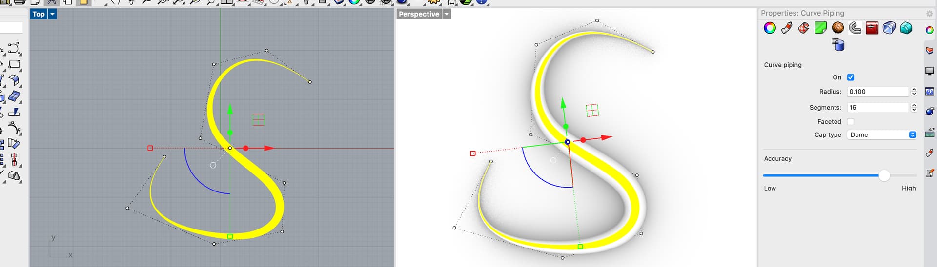 Feature suggestion Radius of curve piping with control point weight