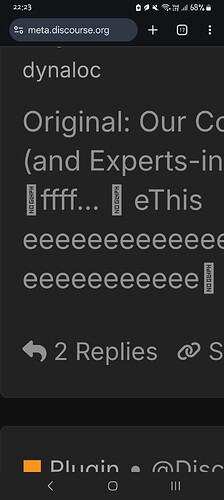 The image shows a screenshot of a webpage titled "dynaloq," featuring partial, corrupted text: "Original: Our Co (and Experts-in eThis eeeeeeeeeeee eeeeeeee eeeeeeee" with an indicator of two replies. (Captioned by AI)