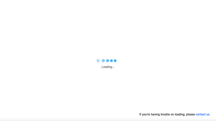 The image is a minimalist loading page with a white background and three blue dots in the center. (Captioned by AI)
