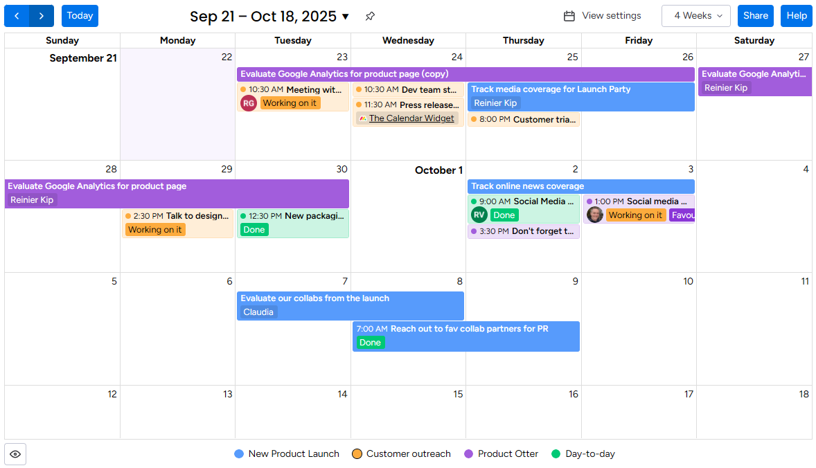 4-week view in Calendar Plus