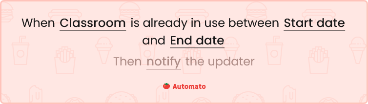 When Classroom is already in use between Start date and End date Then notify the updater