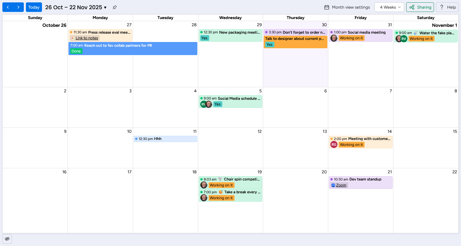 Four-week view in Calendar Plus