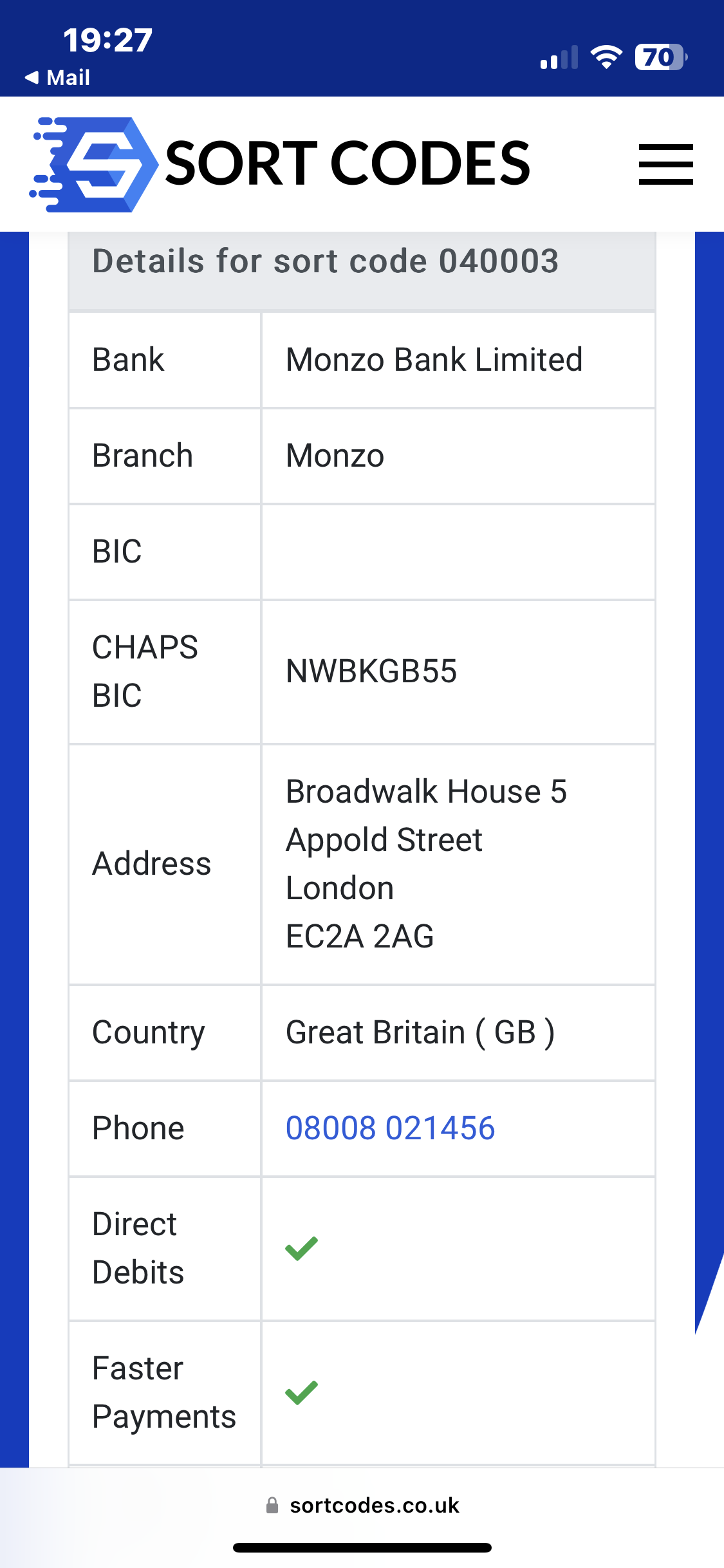 Sort Codes Help Monzo Community