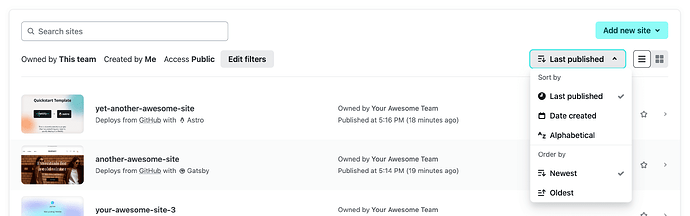 netlify-sites-sort-options