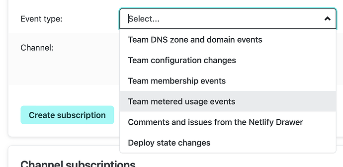 Event type dropdown open with the suggested option selected