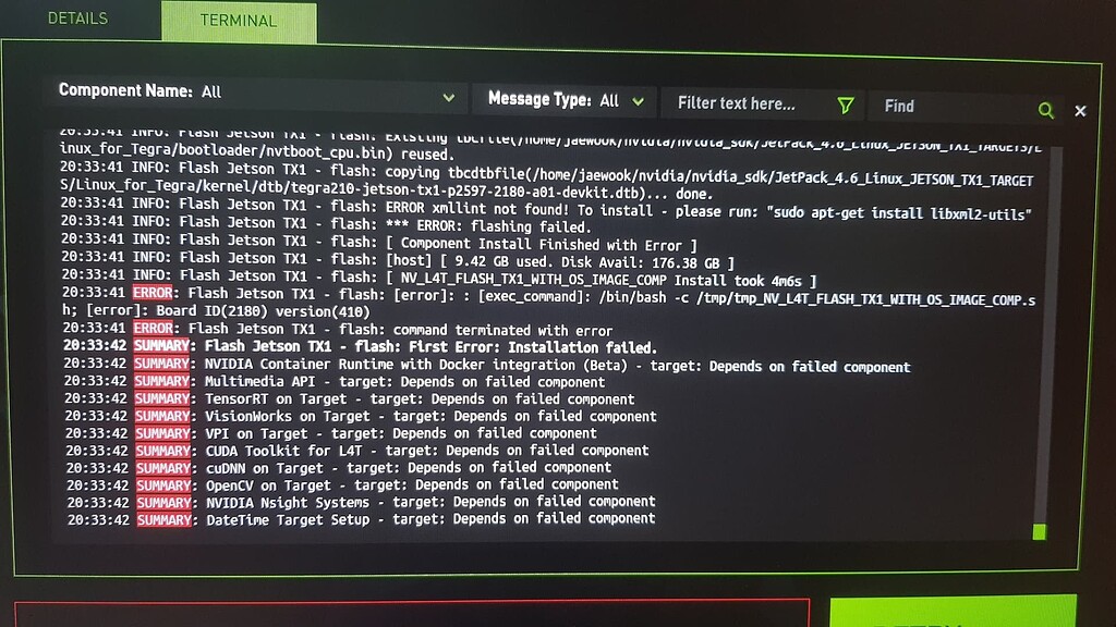 Flashing Jetpack 4.6 for TX1 using SDKmanager 1.6 has error Jetson