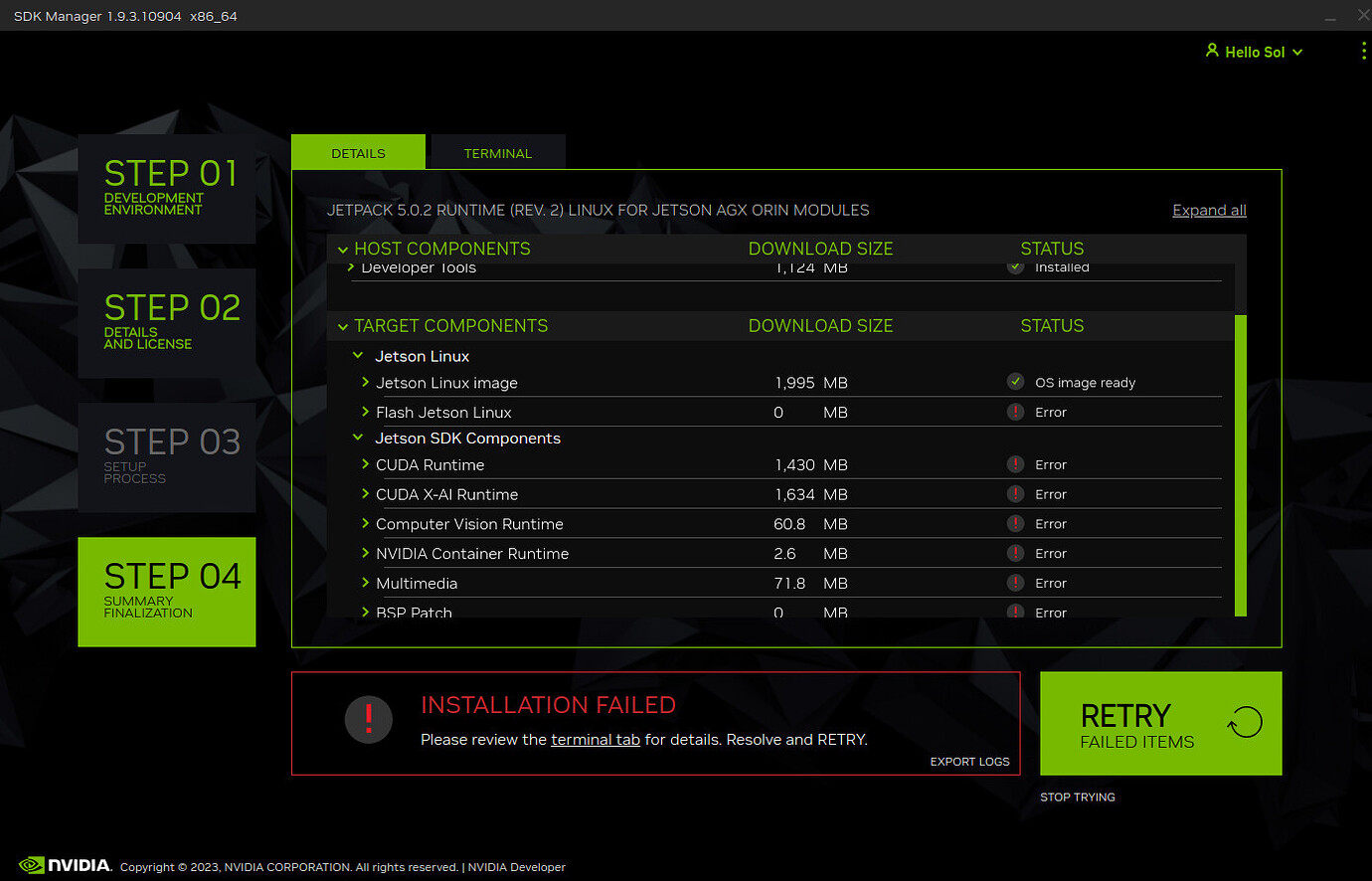 Flash Failure on Jetson Orin 64GB Dev Kit using Jetpack 5.0.2 Jetson