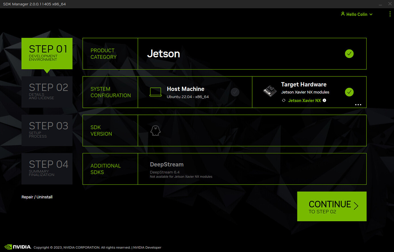 Jetson Xavier NX SDK manager not allowing selection of jetpack versions