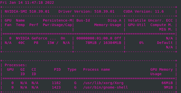 nvidia-smi output with current drivers installed