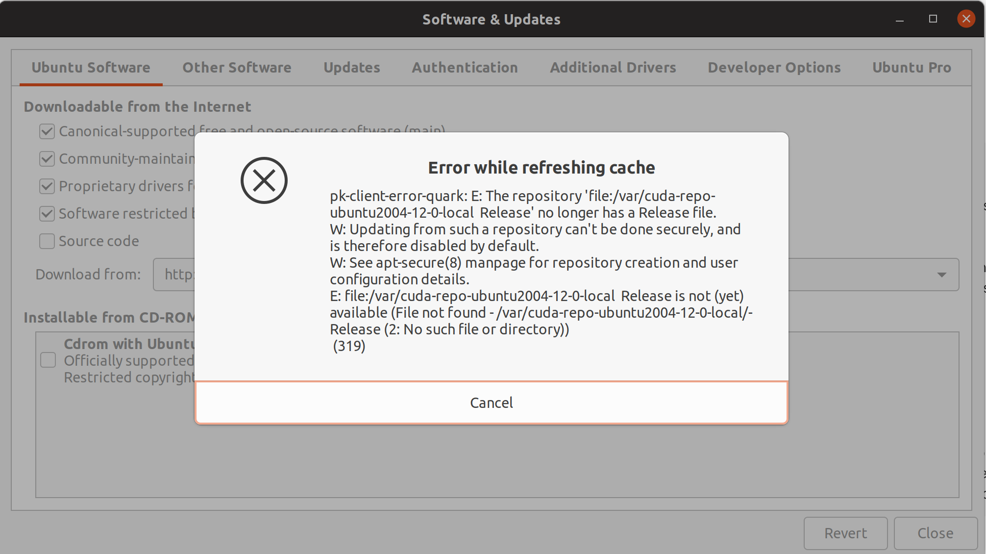 Cuda is impeding ubuntu software update cuda setup and installation
