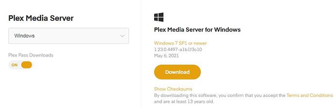 Plex Server Dwonload Screen