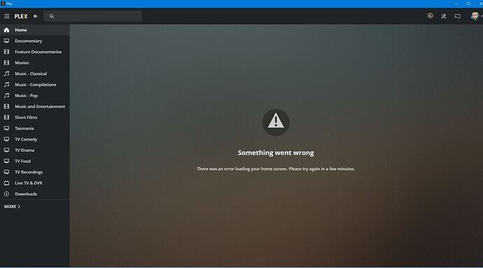 Plex home screen