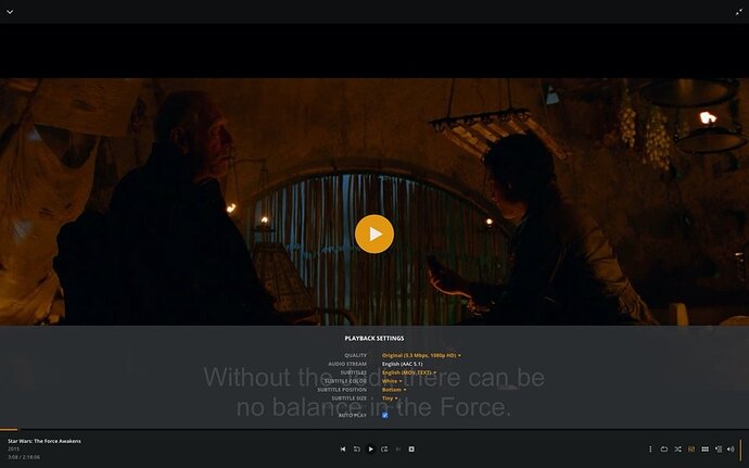 3b. Plex player - settings detail