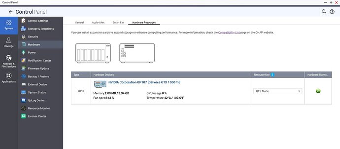 QTS Control Panel Screenshot