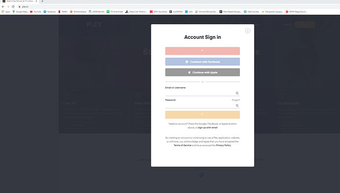 Chrome app.plex.tv loggin