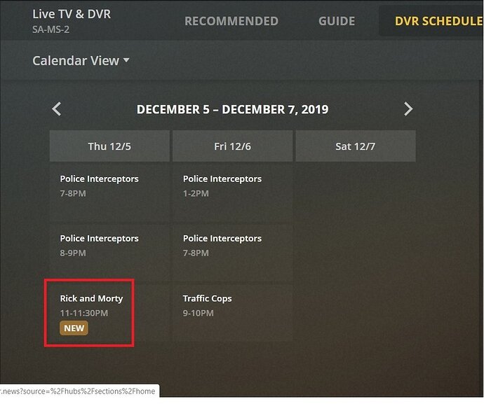 6 - DVR schedule - only appearing for 5th December