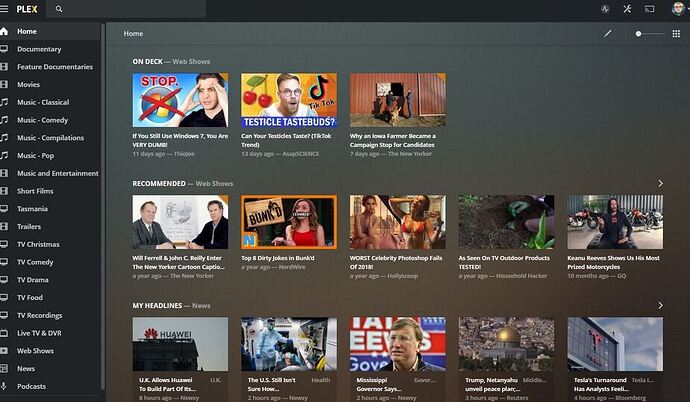Plex home screen - web app