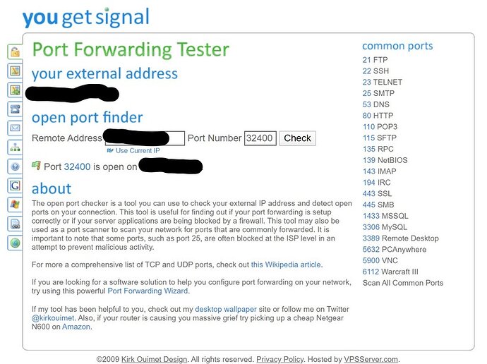 port forwarding confirmation