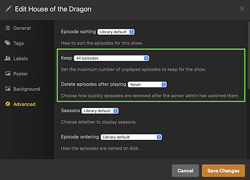 Advanced options for a show