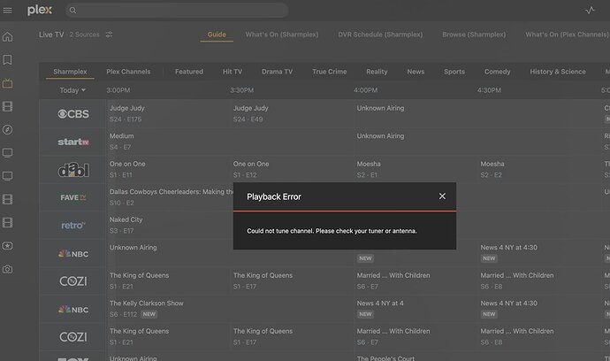 error message when trying to play CBS through PLEx on Mac servers runs on