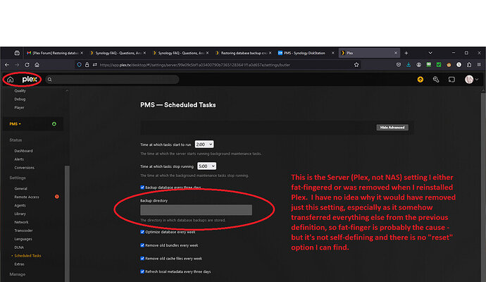 Plex - Backup Location (Plex Setting)