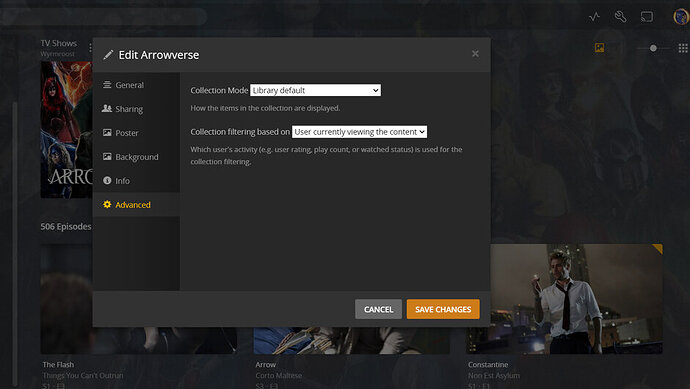 Collection Filtering Setting